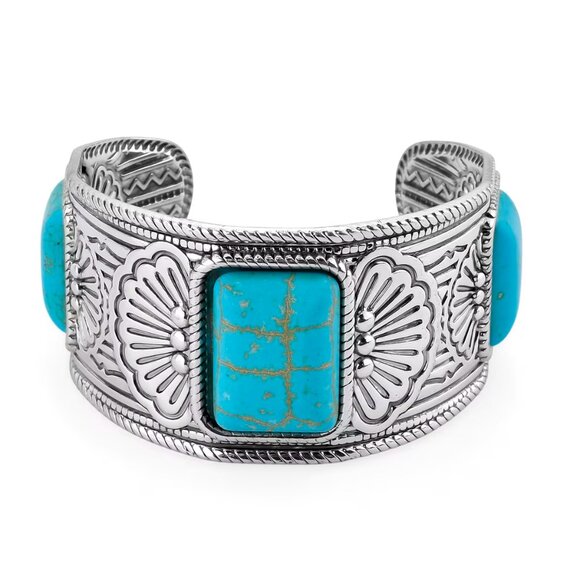 Women's Blue Howlite Cuff Bracelet in Silvertone - Picture 1 of 3